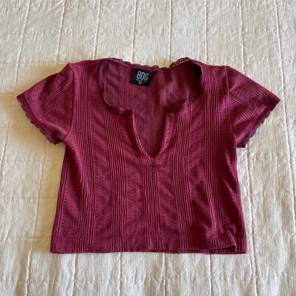 Urban Outfitters Tops - Urban Outfitters Burgundy Short Sleeve Knit Crop Top